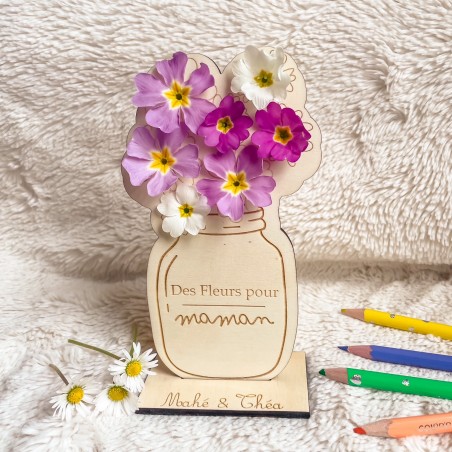 Support Bouquet Bois Gravé – Cadeau Fête des Mères Enfant