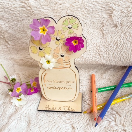 Support Bouquet Bois Gravé – Cadeau Fête des Mères Enfant