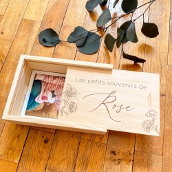 Coffret photo personnalisé en bois – Boîte à souvenirs avec couvercle coulissant gravé 2