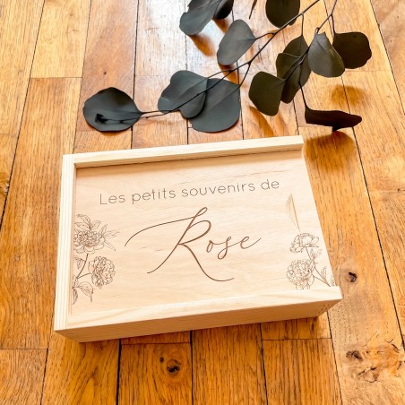 Coffret photo personnalisé en bois – Boîte à souvenirs avec couvercle coulissant gravé