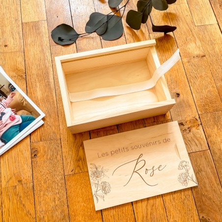 Coffret photo personnalisé en bois – Boîte à souvenirs avec couvercle coulissant gravé