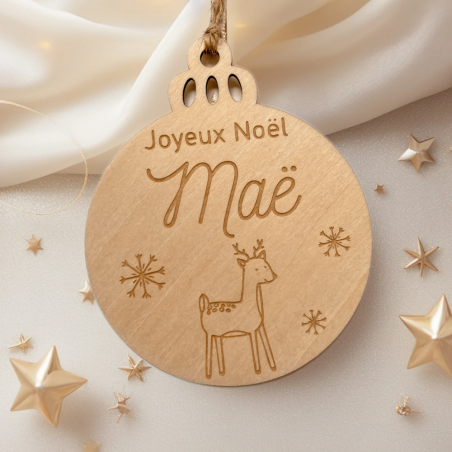 Boule de Noël en bois personnalisable - Faon