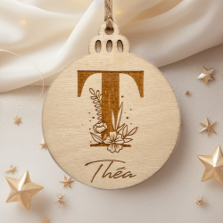Boule de Noël en bois personnalisable - Initiale Fleurie