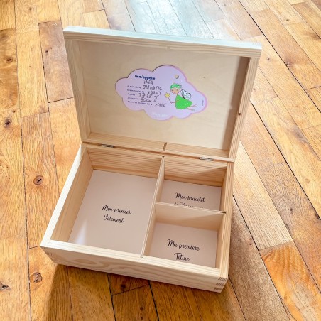 Coffret naissance personnalisé en bois – Boîte souvenirs bébé 3 compartiments