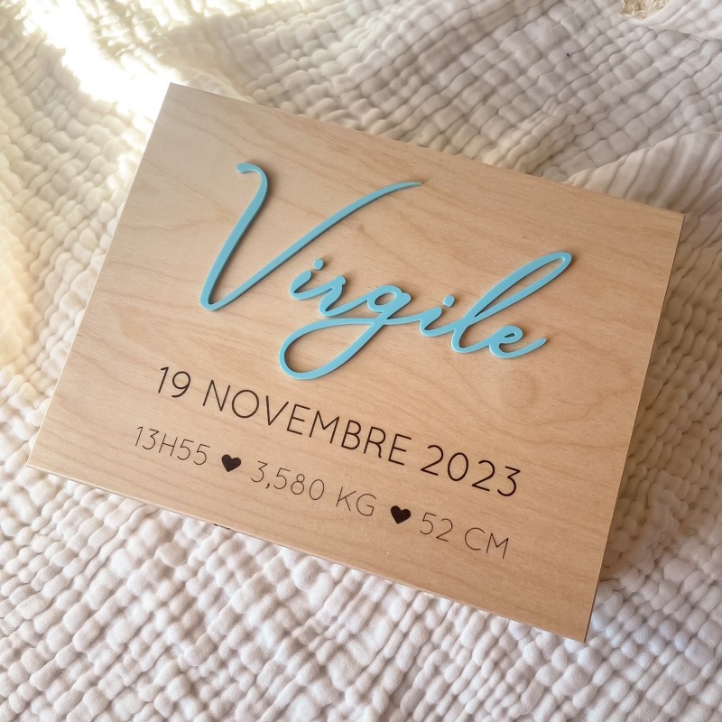 Coffret naissance personnalisé 6 compartiments – Boîte à souvenirs bébé avec prénom gravé