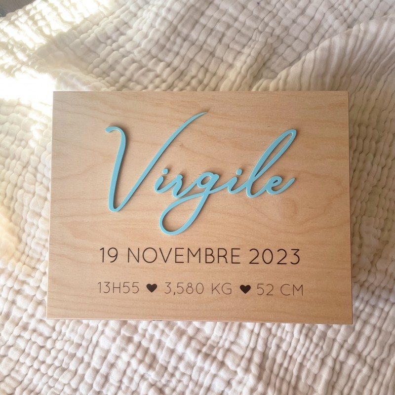 Coffret naissance personnalisé 6 compartiments – Boîte à souvenirs bébé avec prénom gravé