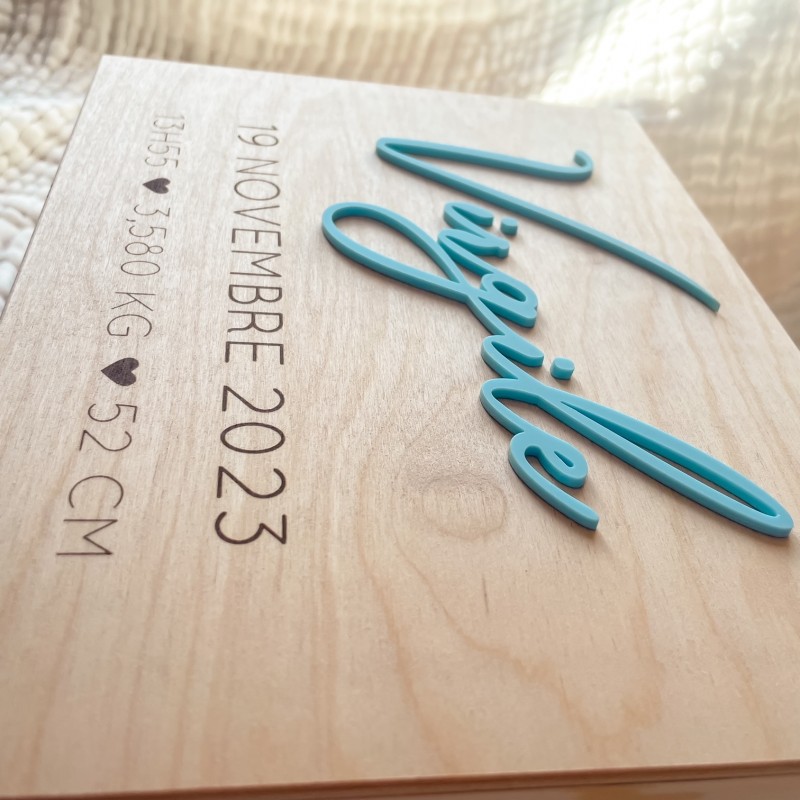 Coffret naissance personnalisé 6 compartiments – Boîte à souvenirs bébé avec prénom gravé