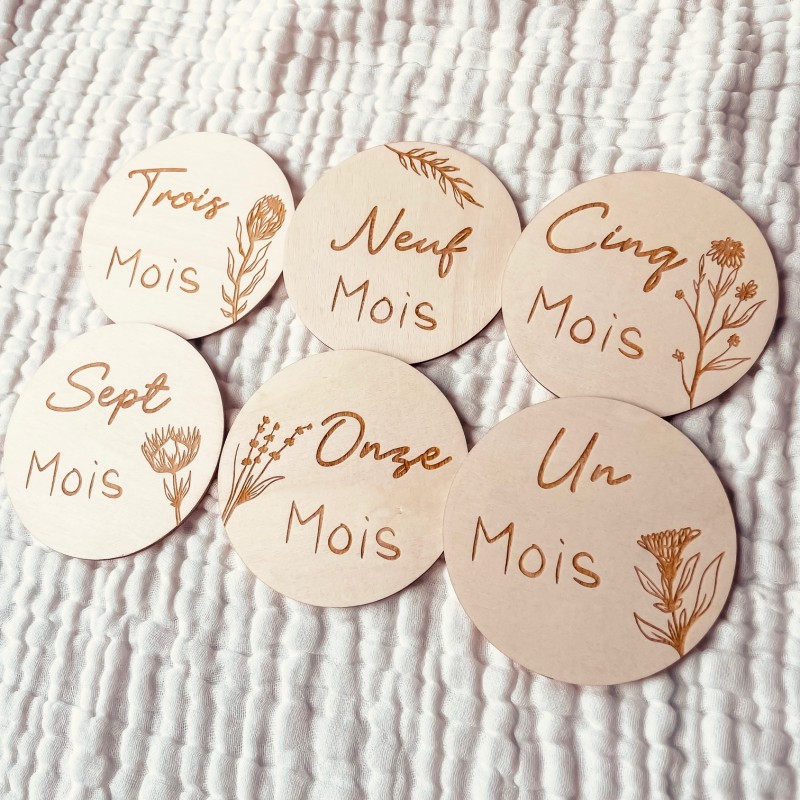 Cartes étapes bébé florales 1 à 12 mois – Première année – Souvenirs photo