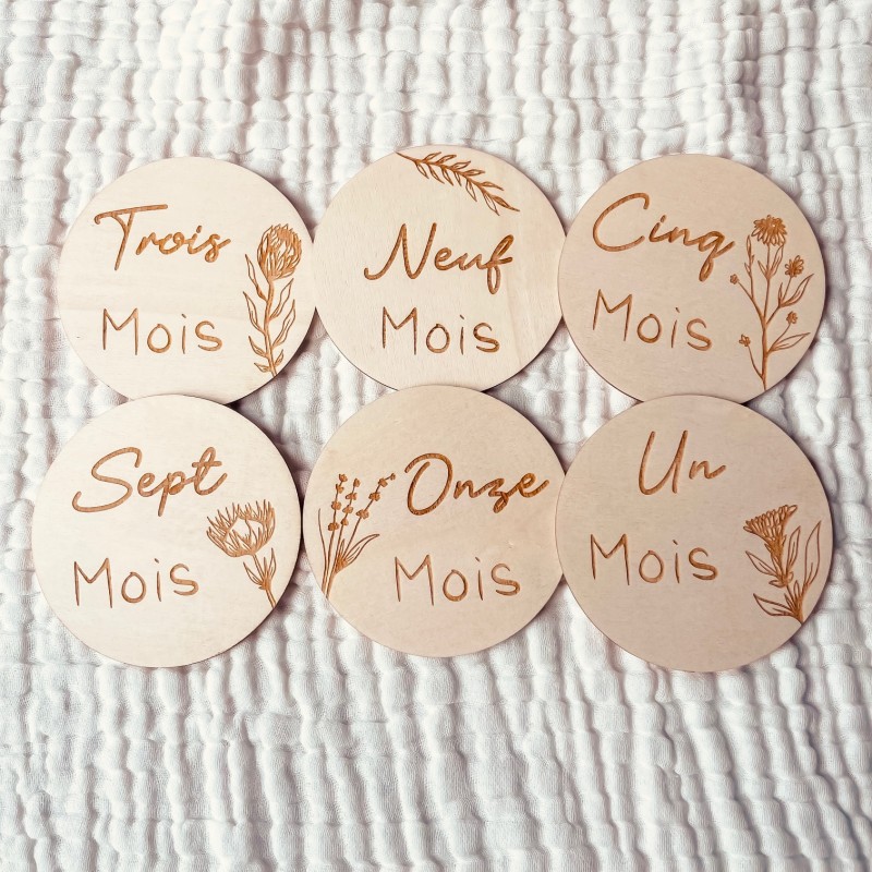Cartes étapes bébé florales 1 à 12 mois – Première année – Souvenirs photo