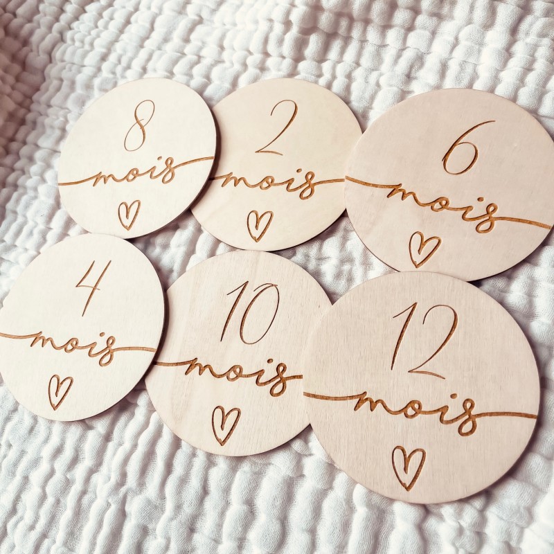 Cartes étapes bébé cœur 1 à 12 mois – Première année – Souvenirs photo