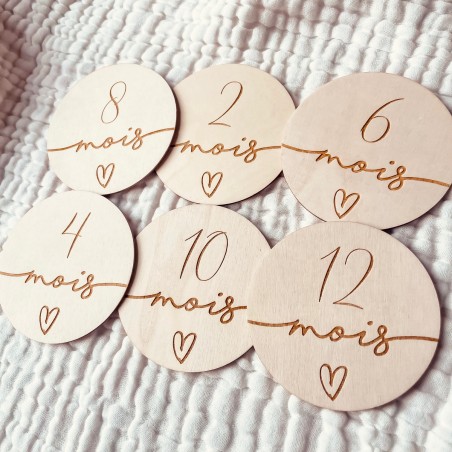 Cartes étapes bébé cœur 1 à 12 mois – Première année – Souvenirs photo