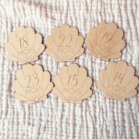 Cartes étapes bébé 2ème année en bois – Thème coquillage