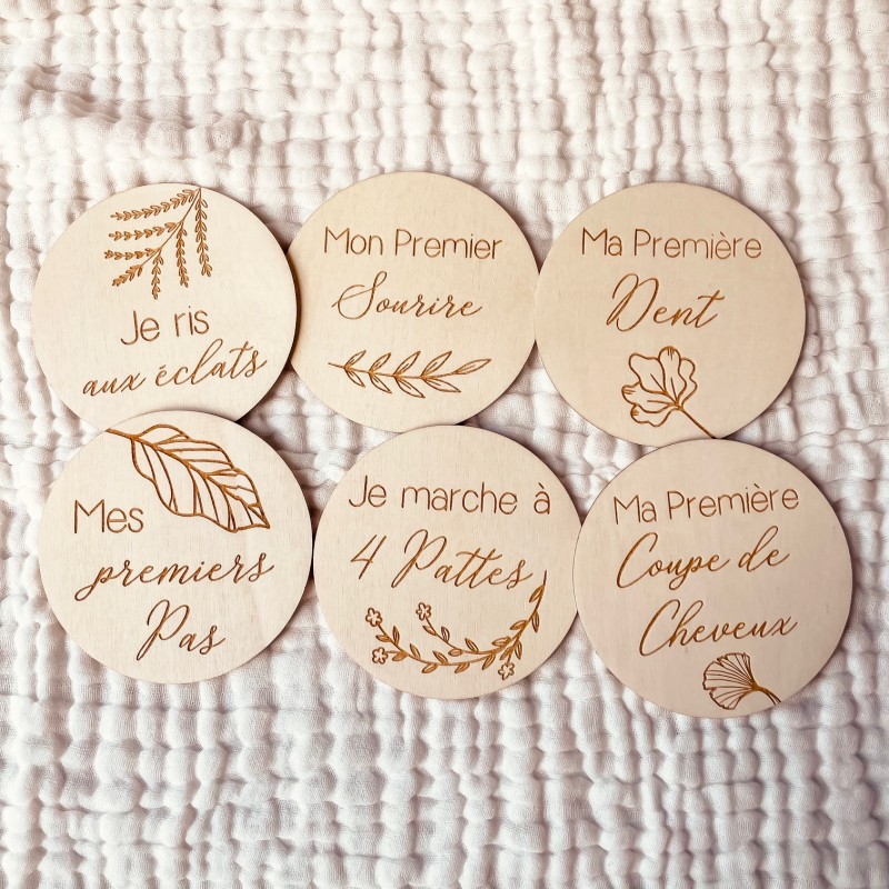 Cartes étapes bébé en bois – Premiers moments & souvenirs