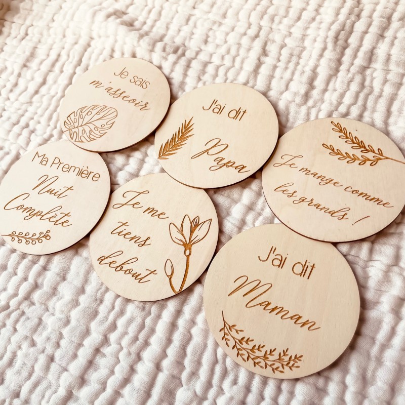 Cartes étapes bébé en bois – Premiers moments & souvenirs