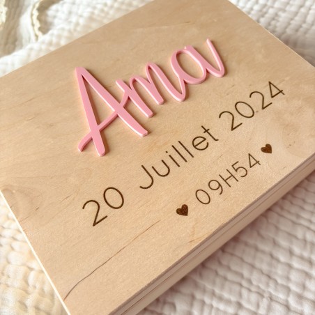 Coffret naissance personnalisé 6 compartiments – Boîte à souvenirs bébé avec prénom gravé