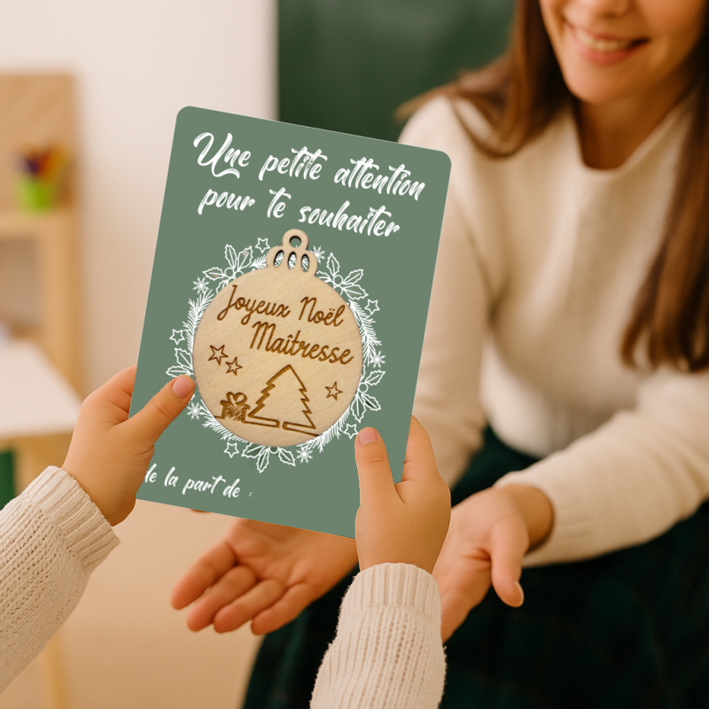 Carte Boule Maîtresse – Cadeau Noël original pour enseignante 🎄