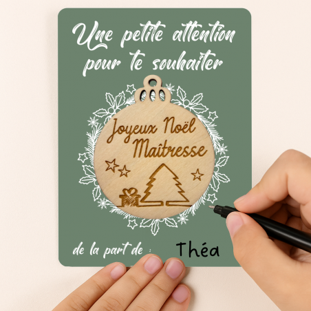 Carte Boule Maîtresse – Cadeau Noël original pour enseignante 🎄