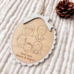 Suspension Noël - Portrait de Famille personnalisé – Gravure sur bois 🎄