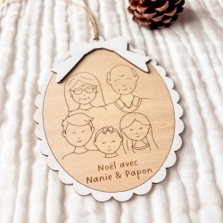 Suspension Noël - Portrait de Famille personnalisé – Gravure sur bois 🎄 2