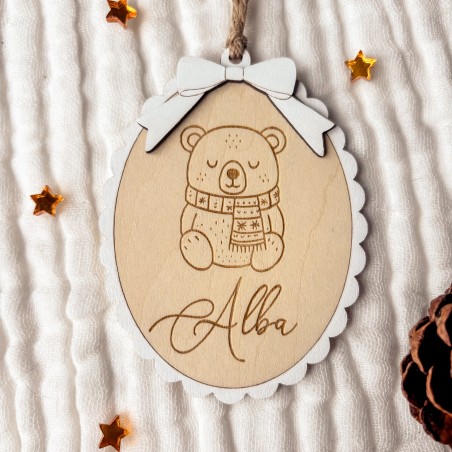 Boule Médaillon Ours – Premier Noël personnalisé 🎄