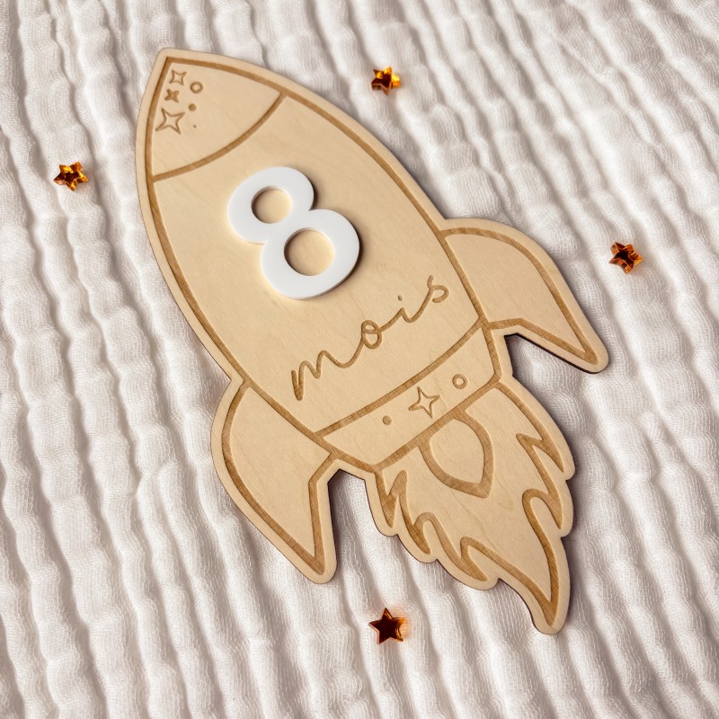 Carte étape fusée bébé – 12 mois – chiffres interchangeables 🚀