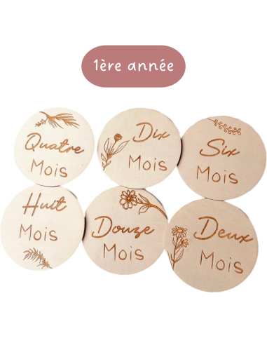 Cartes étapes bébé florales 1 à 12 mois – Première année – Souvenirs photo