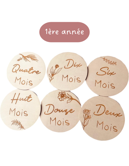 Cartes étapes bébé florales 1 à 12 mois – Première année – Souvenirs photo