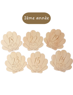 Cartes étapes bébé 2ème année en bois – Thème coquillage