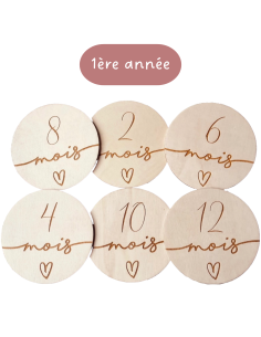 Cartes étapes bébé cœur 1 à 12 mois – Première année – Souvenirs photo