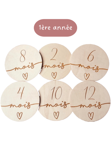 Cartes étapes bébé cœur 1 à 12 mois – Première année – Souvenirs photo