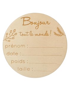 Carte maternité en bois – Carte naissance bébé à compléter « Bonjour tout le monde »