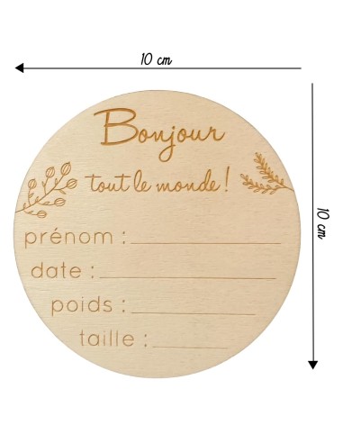 Carte maternité en bois – Carte naissance bébé à compléter « Bonjour tout le monde »