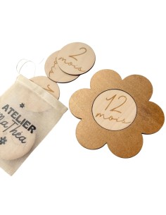 Cartes étapes bébé fleur en bois – 1 à 12 mois – Option 13 à 24 mois