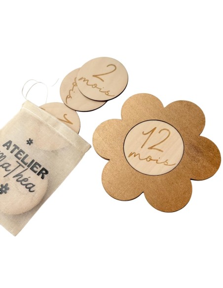 Cartes étapes bébé fleur en bois – 1 à 12 mois – Option 13 à 24 mois