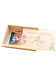 Coffret photo personnalisé en bois – Boîte à souvenirs avec couvercle coulissant gravé