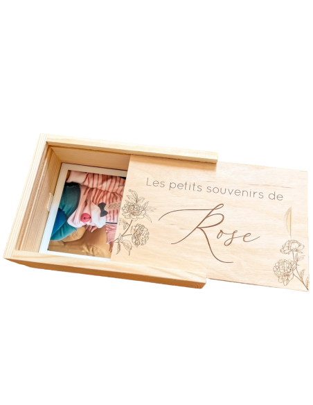 Coffret photo personnalisé en bois – Boîte à souvenirs avec couvercle coulissant gravé
