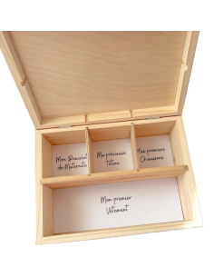 Coffret naissance personnalisé en bois – Boîte souvenirs bébé 4 compartiments