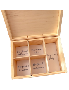 Coffret naissance personnalisé en bois – Boîte souvenirs bébé 5 compartiments