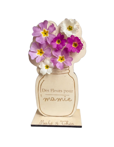 Carte support bouquet fleurs Mamie personnalisée – Cadeau enfant fête des grands-mères