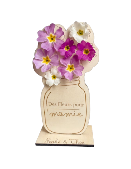 Carte support bouquet fleurs Mamie personnalisée – Cadeau enfant fête des grands-mères