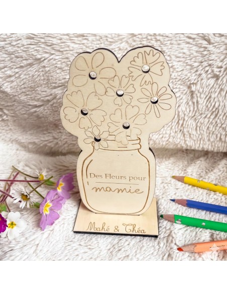Carte support bouquet fleurs Mamie personnalisée – Cadeau enfant fête des grands-mères