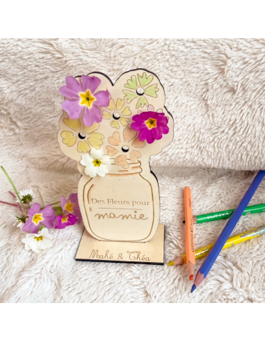 Carte support bouquet fleurs Mamie personnalisée – Cadeau enfant fête des grands-mères