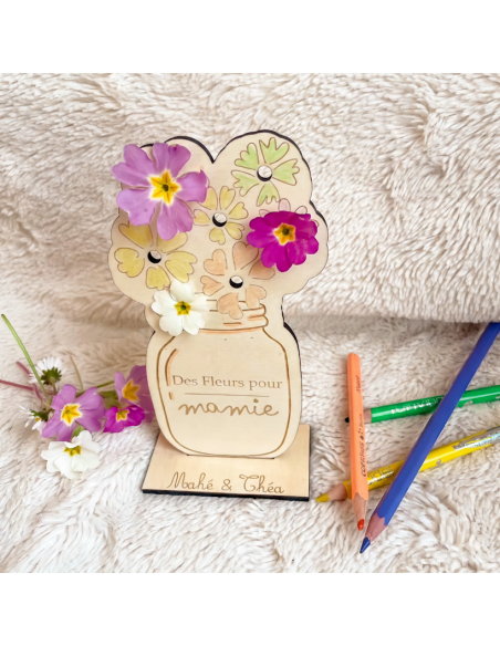 Carte support bouquet fleurs Mamie personnalisée – Cadeau enfant fête des grands-mères