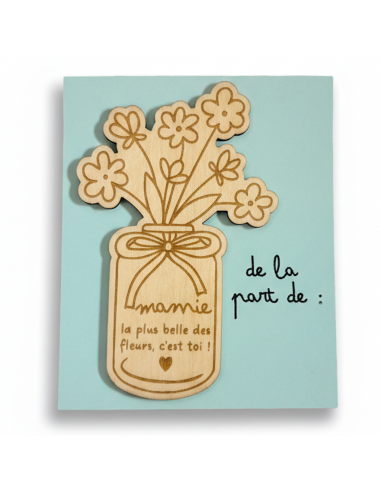 Aimant Mamie en bois – Cadeau Fête des Grands-Mères avec message tendre et carte à signer