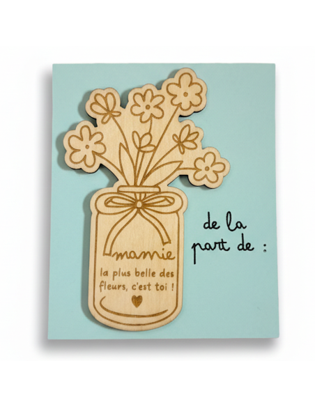 Aimant Mamie en bois – Cadeau Fête des Grands-Mères avec message tendre et carte à signer