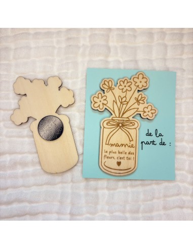 Aimant Mamie en bois – Cadeau Fête des Grands-Mères avec message tendre et carte à signer