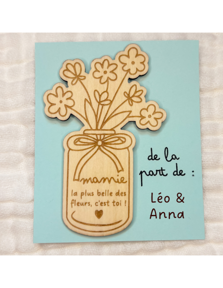 Aimant Mamie en bois – Cadeau Fête des Grands-Mères avec message tendre et carte à signer