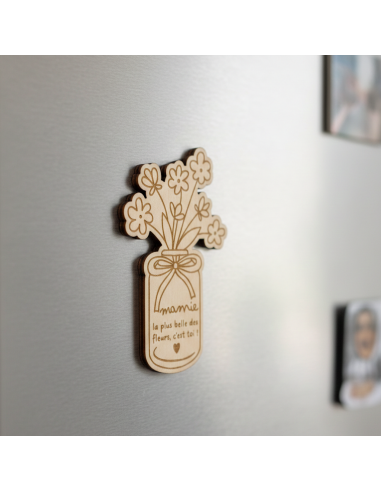 Aimant Mamie en bois – Cadeau Fête des Grands-Mères avec message tendre et carte à signer