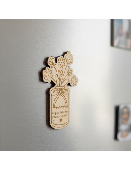 Aimant Mamie en bois – Cadeau Fête des Grands-Mères avec message tendre et carte à signer