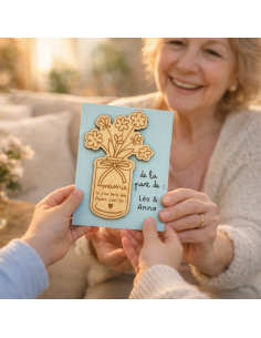 Aimant Mamie en bois – Cadeau Fête des Grands-Mères avec message tendre et carte à signer 2